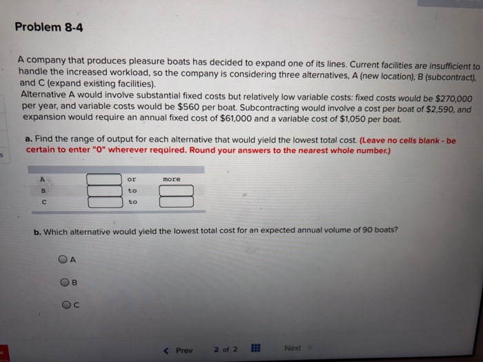 Problem 8 4 A Pany That Produces Pleasure Boats Chegg 