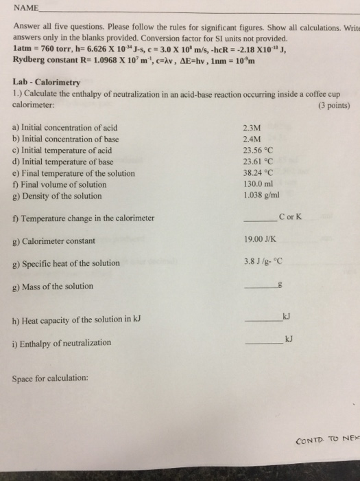 Solved Name Answer All Five Questions Please Follow The Chegg Com