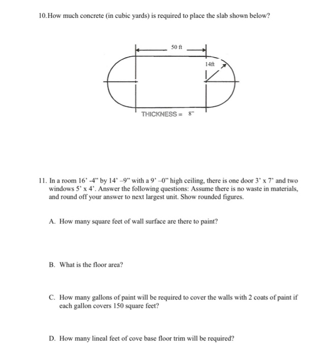 Solved 10 How Much Concrete In Cubic Yards Is Required