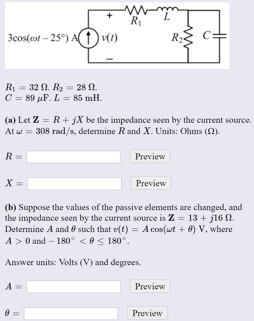 Solved I T I T 1 8 Cos 375t 33 A R 176 L 94 Mh Dete Chegg Com