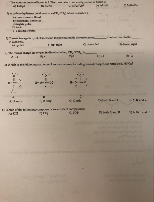 Solved 1 The Atomic Number Of Boron Is 5 The Correct El