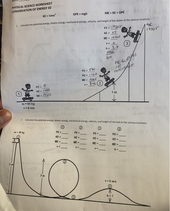 Solved PHYSICAL SCIENCE WORKSHEET CONSERVATION OF ENERGY #2 | Chegg.com