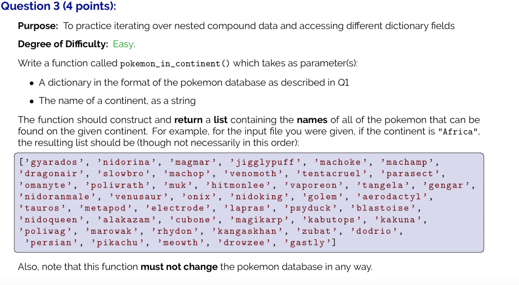 Solved Write a function called pokemon_in_continent) which