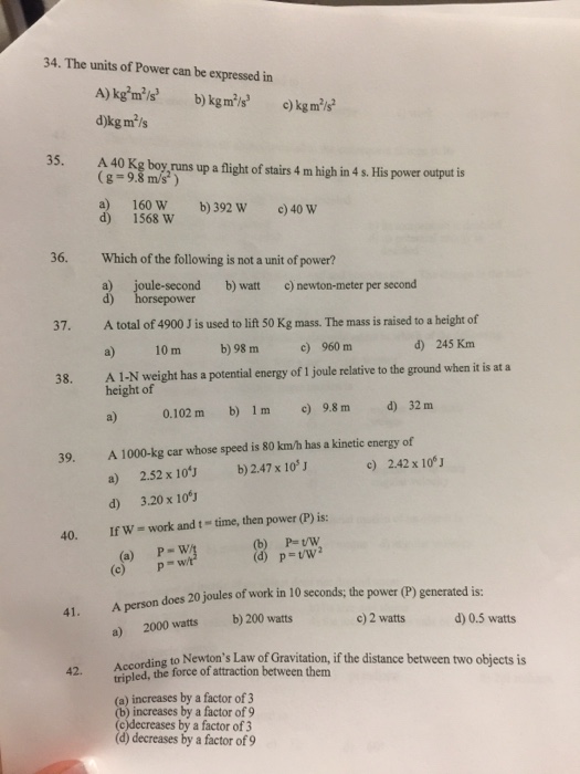 Solved The Units Of Power Can Be Expressed In A Kg 2 M 2 Chegg Com