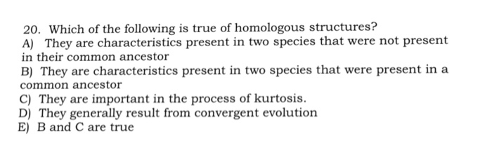 Solved 20. Which Of The Following Is True Of Homologous | Chegg.com