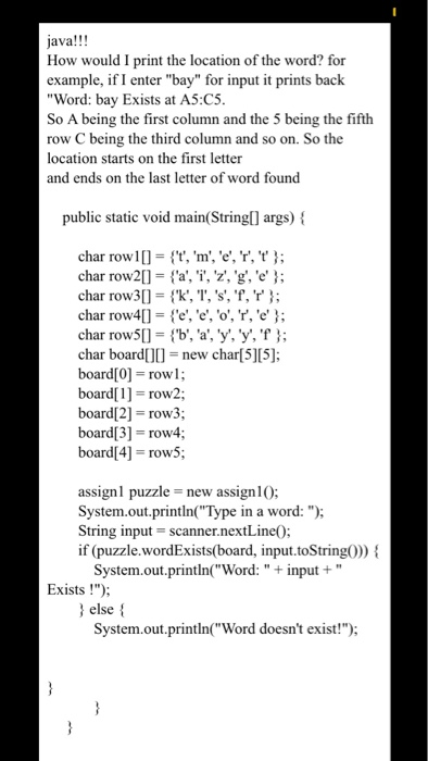 Solved Java How Would I Print The Location Of The Word Chegg Com