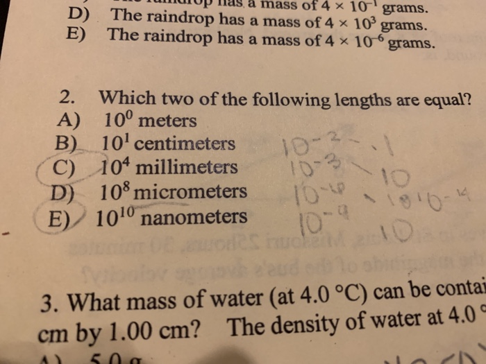 Solved Umuiop Las A Mass Of 4 X 10 Grams D The Raindrop Chegg Com