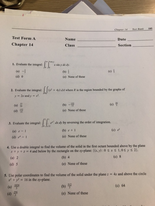 Solved Chapter 14 Test Bank 185 Test Form A Name Date Cha