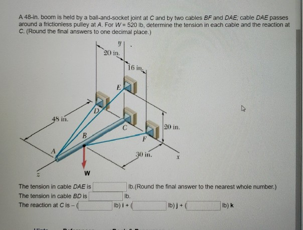 Solved A 48 In Boom Is Held By A Ball And Socket Joint A Chegg Com