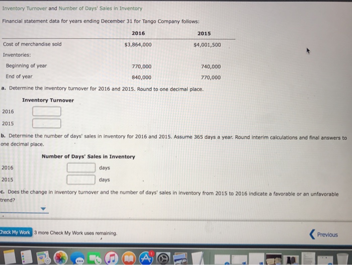 Solved Inventory Turnover And Number Of Days Sales In Chegg Com