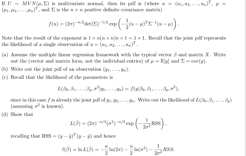 Un T If U Mvn M S Is Multivariate Normal Th Chegg Com