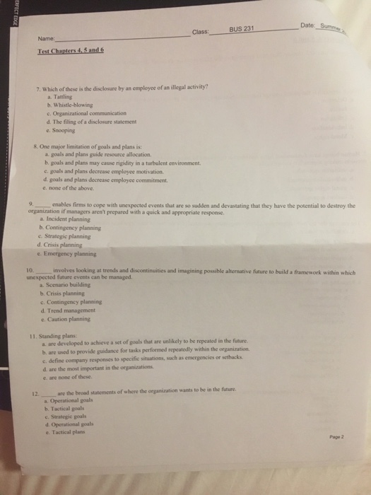 Solved Date Bus 231 Class: Name: 7. Which Of These Is The | Chegg.com