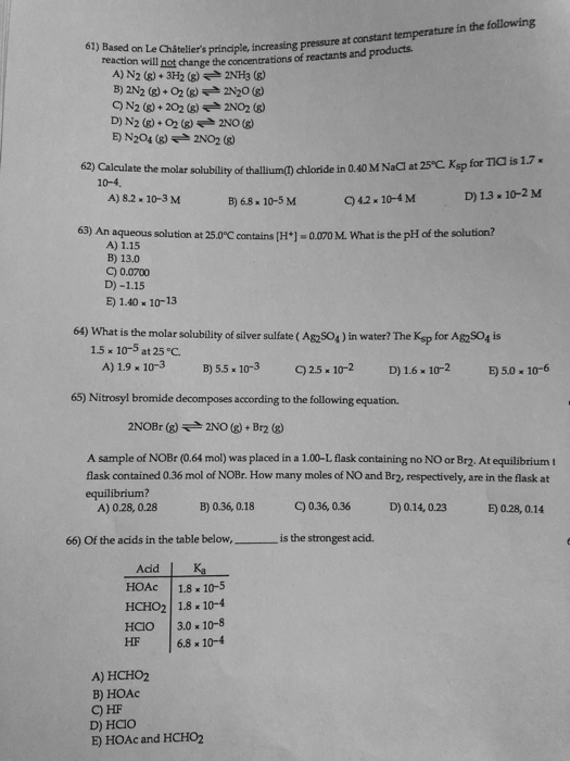 Solved 61 Based On Le Elier S Prindiple Increasing Pres Chegg Com