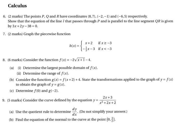 Solved Calculus 6 2 Marks The Points P Q And R Have C Chegg Com