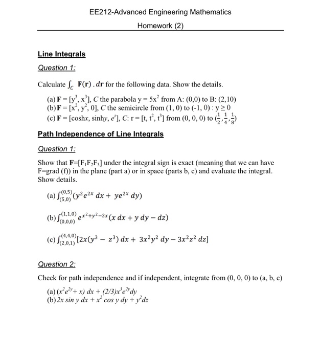 Ee212 Advanced Engineering Mathematics Homework 2 Chegg Com