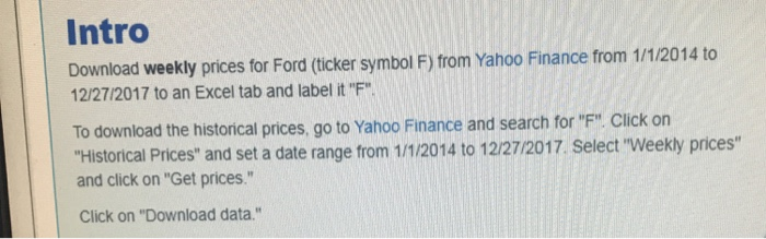 Solved Intro Download Weekly Prices For Ford Ticker Symb