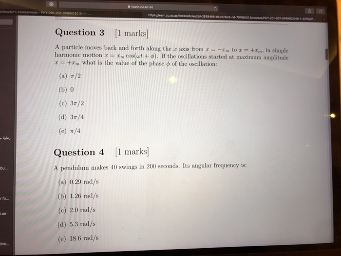 Solved Learn Zu Ac Ae Question 3 1 Marks A Particle Moves Chegg Com