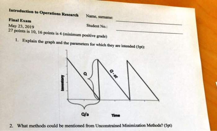 Introduction to Operations Researeh Name, surname: Final Exam Student No.: May 23, 2019 27 points is 10, 16 points is 4 (mini