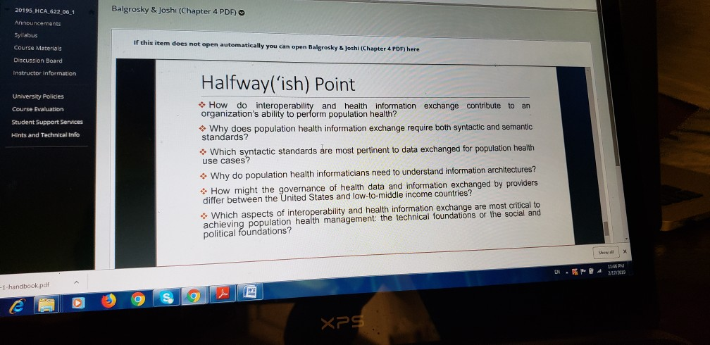 Balgrosky & Joshi (Chapter 4 PDR) o 20195 HCA 622 061 Announcements Sy abus Course Materials Discuss on Board Instructor info