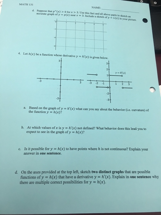 Solved Math 131 Name D Suppose That P X O For X 3 Chegg Com