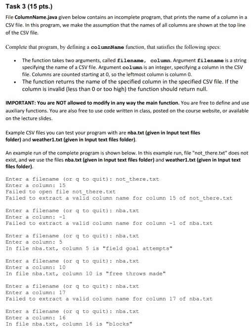 Modification Wheelbase, Question Task 3 15 Pts File Columnname Java Given Below Contains An Incomplete Program That Prints The Name Of A Column In A Csv File, Modification Wheelbase