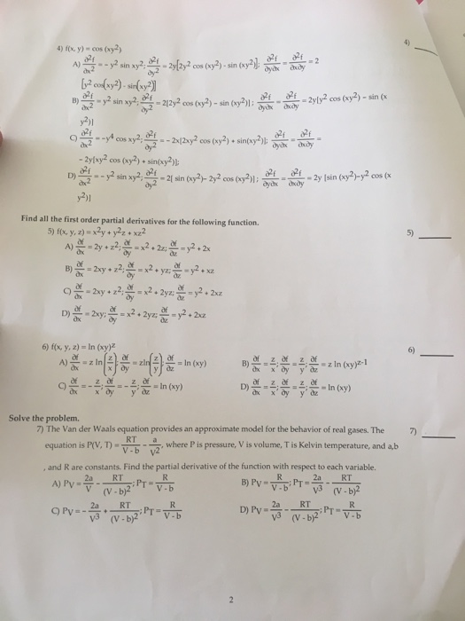 Solved F X Y Cos Xy 2 A Partial Differential 2 Chegg Com