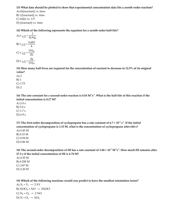 Data Fits A Zeroth Order Reaction 13 What Data Chegg Com