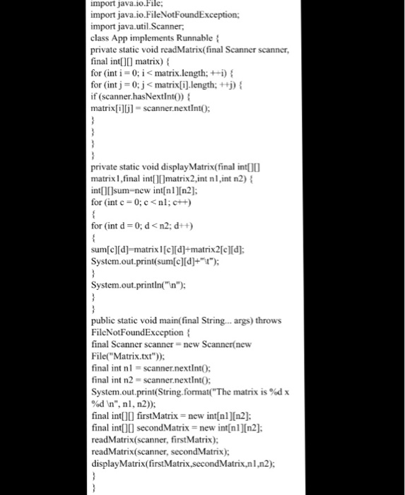 import java.io.File; import java.io.FileNotFoundException; import java.util.Scanner class App implements Runnable private sta