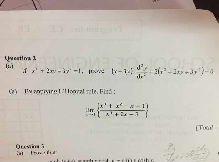 Solved Question 2 Diy 2 X2 2xy 3y2 0 If X2 2xy Chegg Com