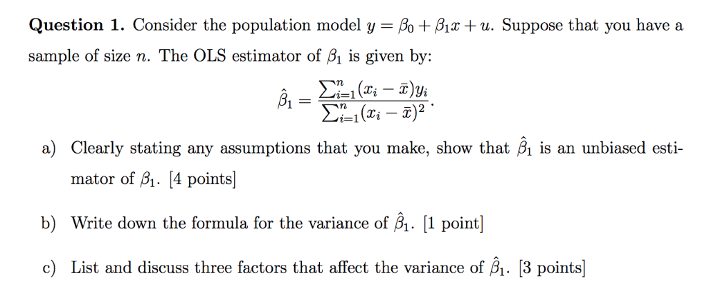 Solved Question 1 Consider The Population Model Y Bob Chegg Com