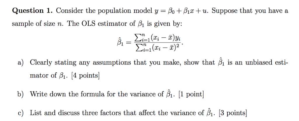 Solved Question 1 Consider The Population Model Y Bob Sa Chegg Com