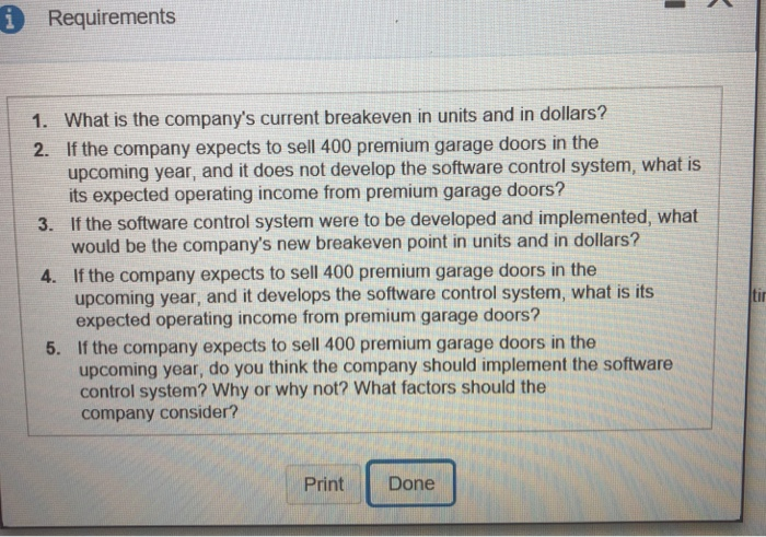 Solved Kerrigan Garage Doors Manufactures A Premium Garag
