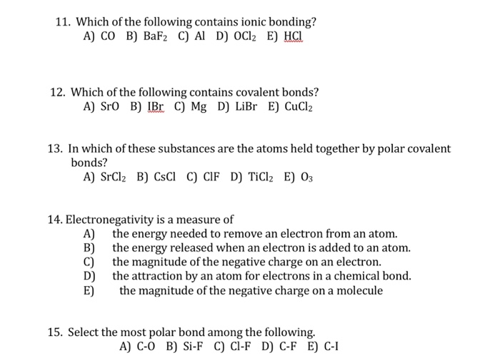 Solved: Which Of The Following Contains Ionic Bonding? Co ... | Chegg.com