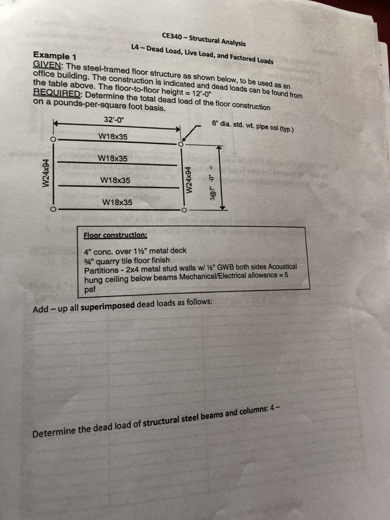 Solved Ce340 Structural Analysis L4 Dead Load Live Load