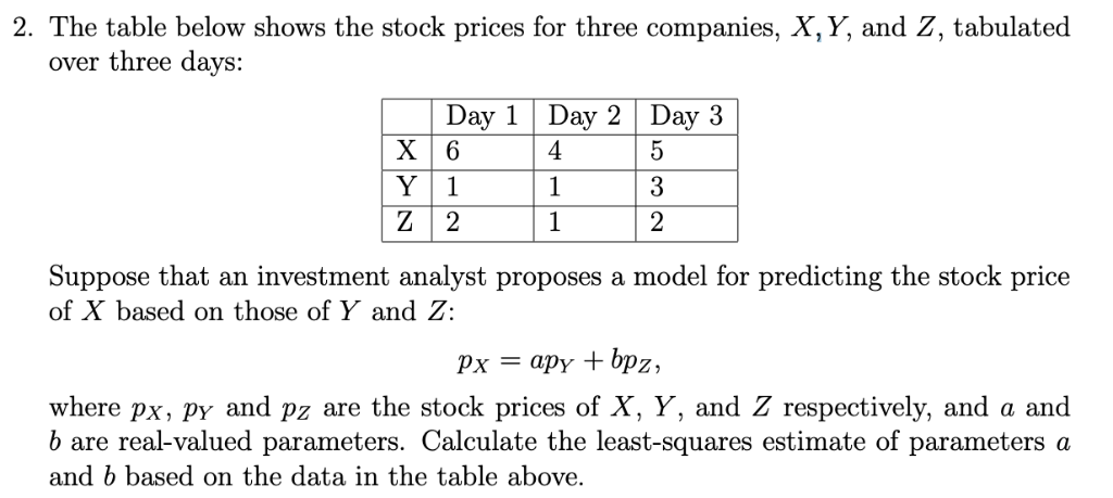 Solved 2 The Table Below Shows The Stock Prices For Thre Chegg Com