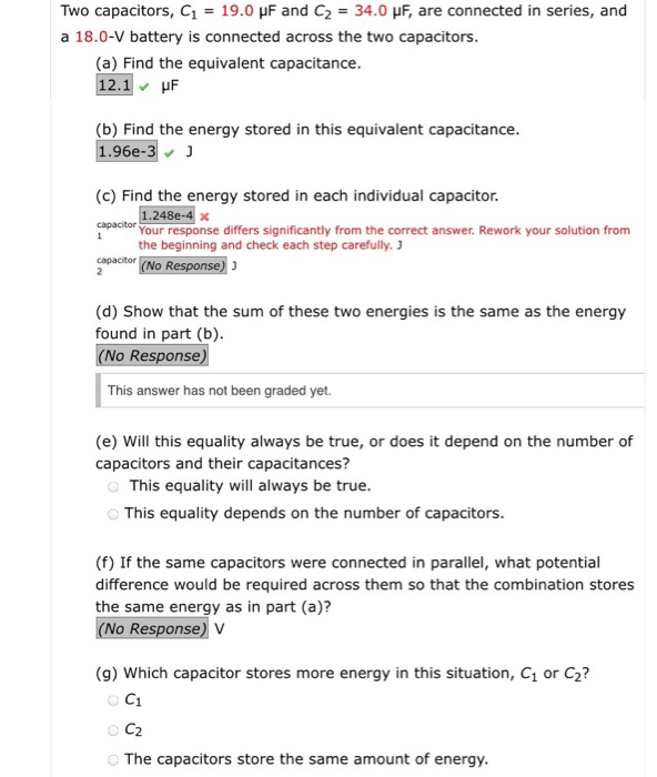 Solved Two Capacitors C 1 19 0 Mu F And C 2 34 0 Mu Chegg Com