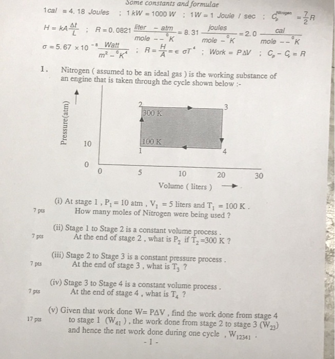 Solved Some Constants And Formulae 1 Cal 4 18 Joules 1 Kw Chegg Com