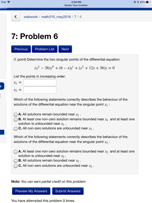 Solved Ipad 2 34 Pm Reader View Available Webwork Math31 Chegg Com