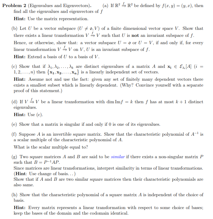 Solved Problem 2 Eigenvalues And Eigenvectors A If R Chegg Com
