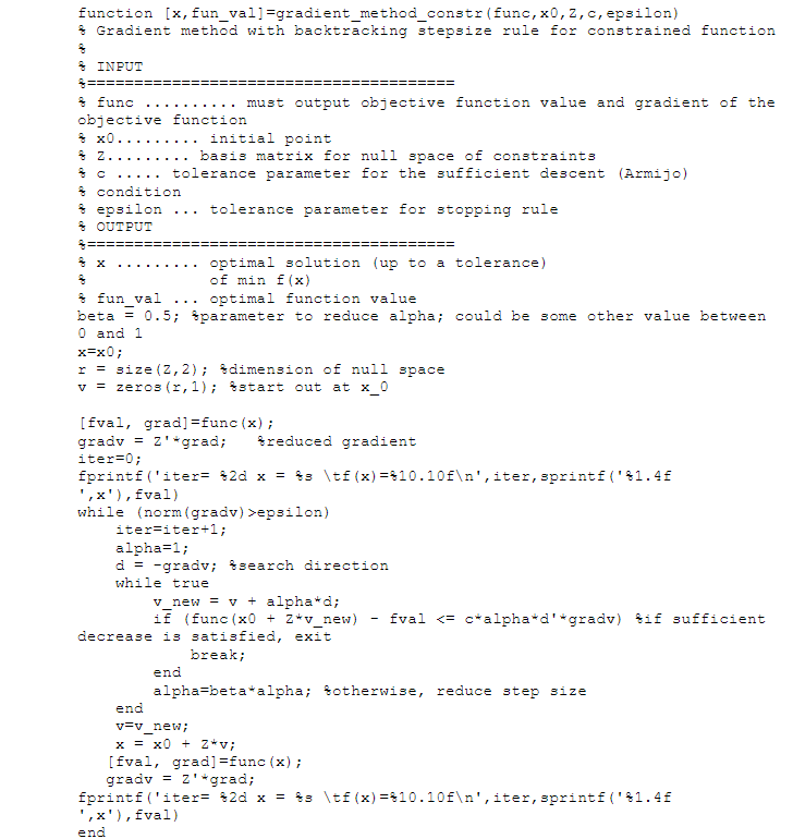 Function X Fun Val Gradient Method Constr Func X Chegg Com