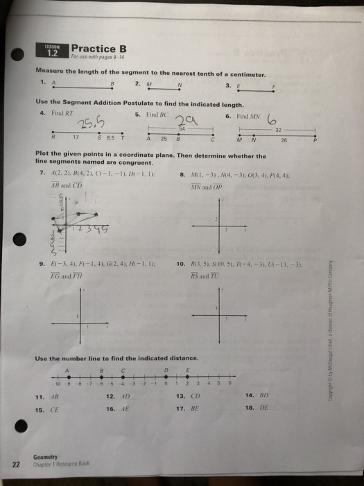 Practice B For Use With Pages 9 14 1 2 Measure The Chegg 