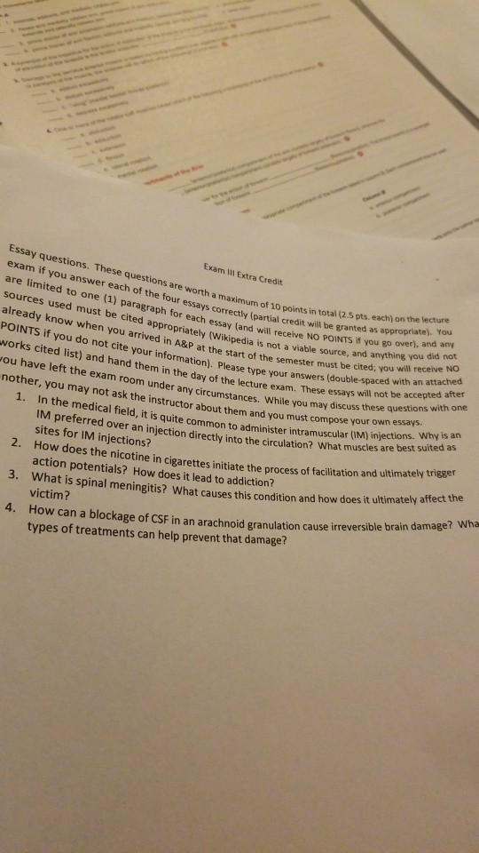 Solved: ... Quest Extra Questions. III Credit Essay Exam These