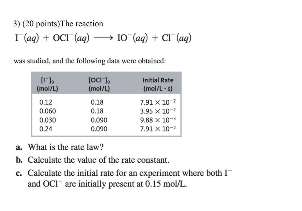 Solved 3 Points The Reaction 1 Aq Oci Aq Io Chegg Com