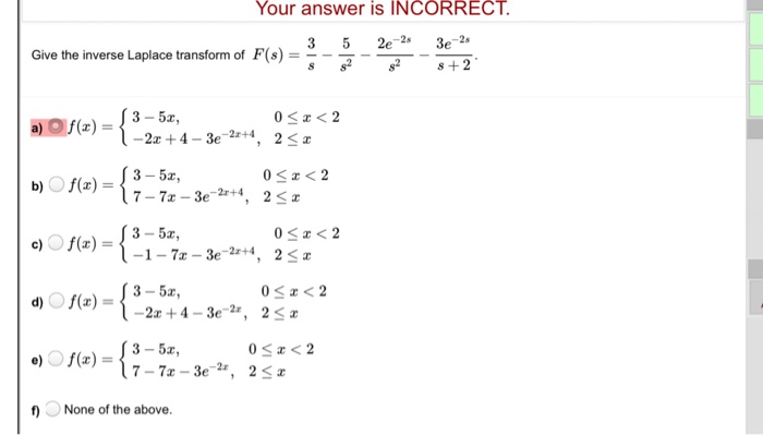 Solved Given The Inverse Laplace Transform Of F S 3 S Chegg Com