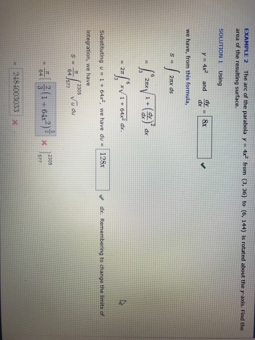 Solved The Arc Of The Parabola Y 4x 2 From 3 36 To 6 Chegg Com