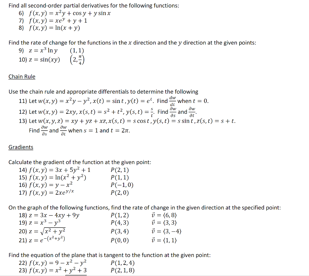 Find All Second Order Partial Derivatives For The Chegg Com