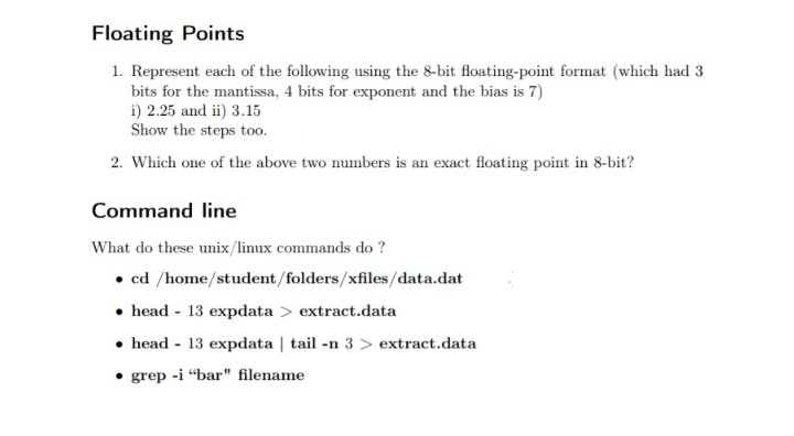 Floating Points 1. Represent each ng theS-it sting-point format (which had 3 bits for the mantissa, 4 bits for exponent and t