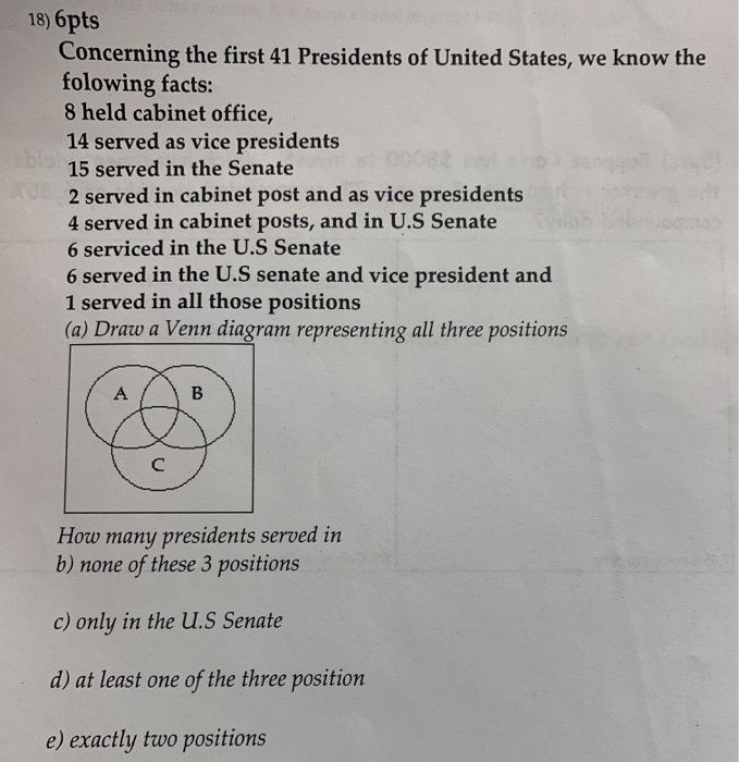 Solved 18 6pts Concerning The First 41 Presidents Of Uni