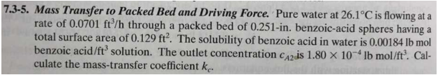 Solved 7.3-5. Mass Transfer to Packed Bed and Driving Force. | Chegg.com