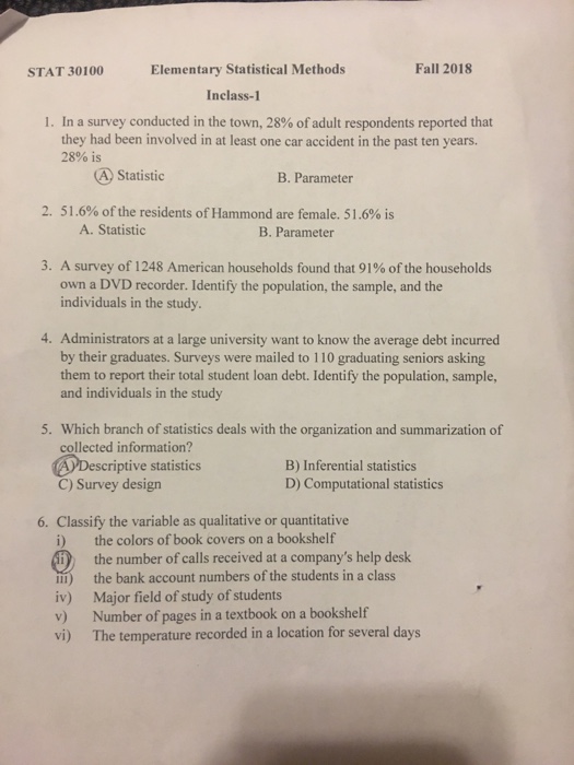 Solved Stat 30100 Elementary Statistical Methods Fall 201